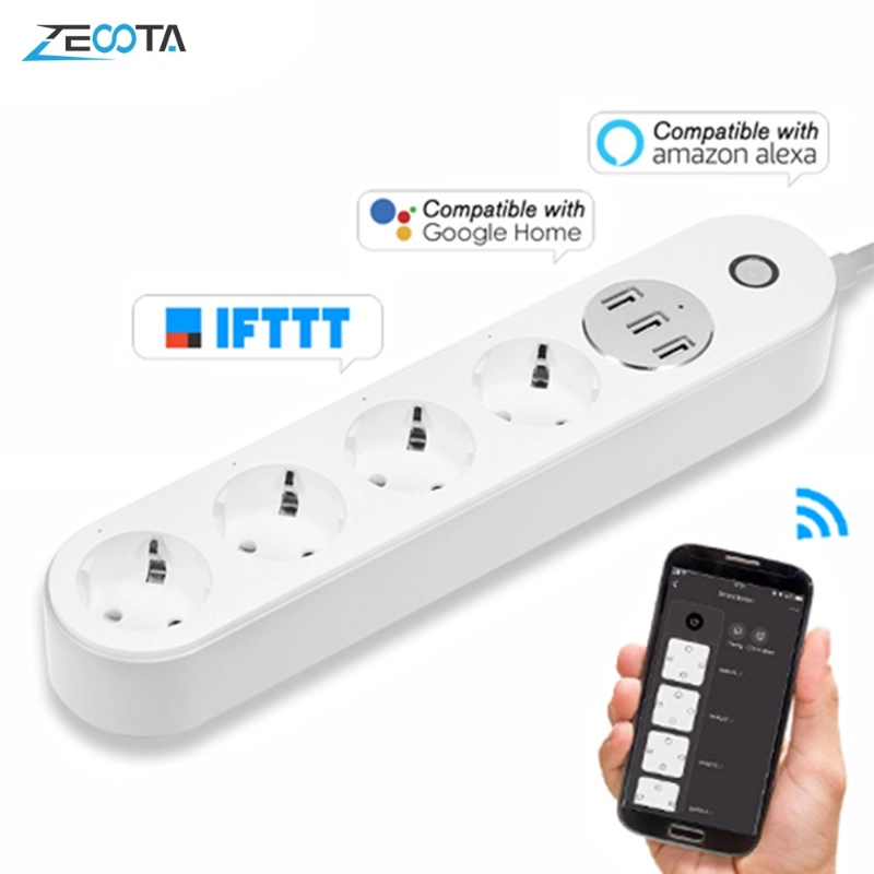  Regleta de alimentación inteligente WiFi, protector de  sobretensiones inteligente de 4 puertos USB, enchufe controlado por voz con  Alexa Google Home e IFTTT, función de sincronización de control remoto de  aplicación 
